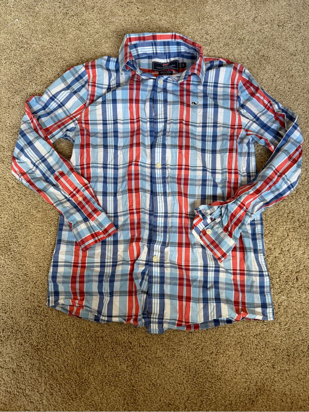 Vineyard Vines Red, Blue & White Plaid Whale Shirt
